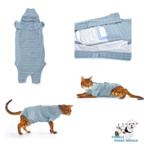 Body Post-Quirúrgico Tela De Bambú Azul Kruuse Gato Talla Xxs (Longitud Cuerpo 33 Cm)