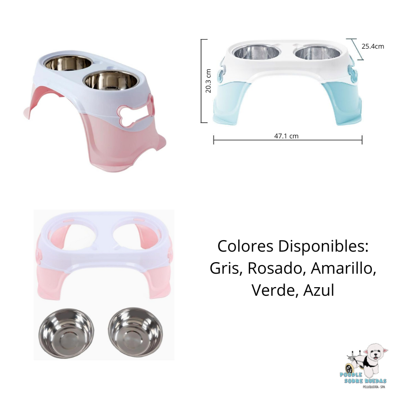 Comedero Elevado Doble Rosado/Blanco Pet Galaxy Perro 1 Unid