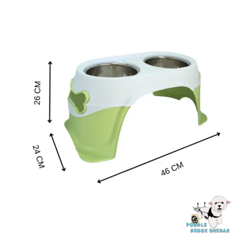 Comedero Elevado Doble Verde/Blanco Pet Galaxy Perro 1 Unid