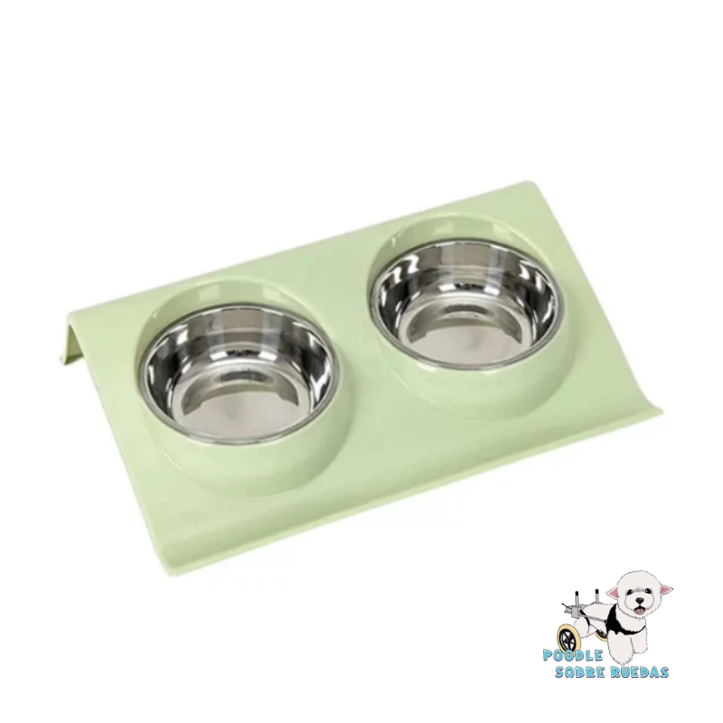 Comedero Doble Elevado Color Verde Claro Perro 1 Unidad