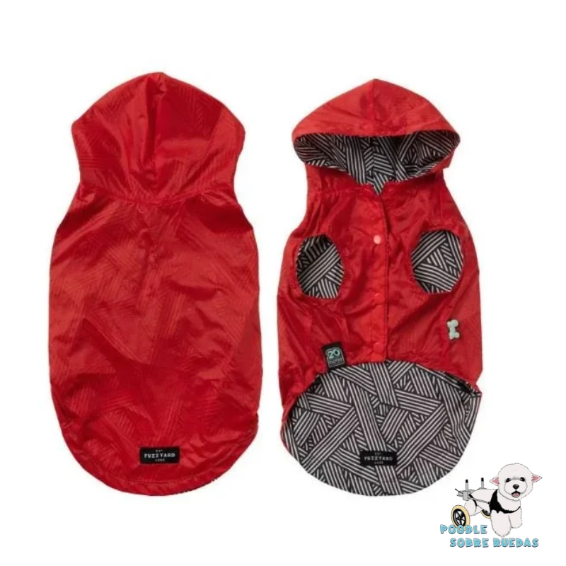 Impermeable Reversible Color Rojo Liso / Geométrico Blanco Y Negro Talla 1 Fuzz Yard Perro 1 Unidad