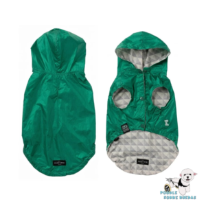 Impermeable Reversible Color Verde Liso / Geométrico Blanco Y Gris Talla 6 Fuzz Yard Perro 1 Unidad